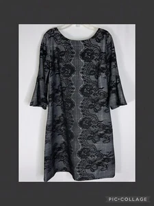 Gabby Skye Black Lace Dress With Bell Sleeves Career Casual Work 14 - Picture 1 of 12