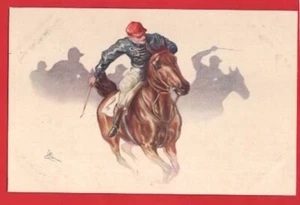 HORSE RACING. RED AND BLUE SILKS LOVELY ITALIAN ART - Picture 1 of 1