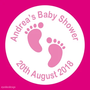 Personalised Pink Baby Shower Footprints Stickers Birth Party Bag Cone 623 - Picture 1 of 3