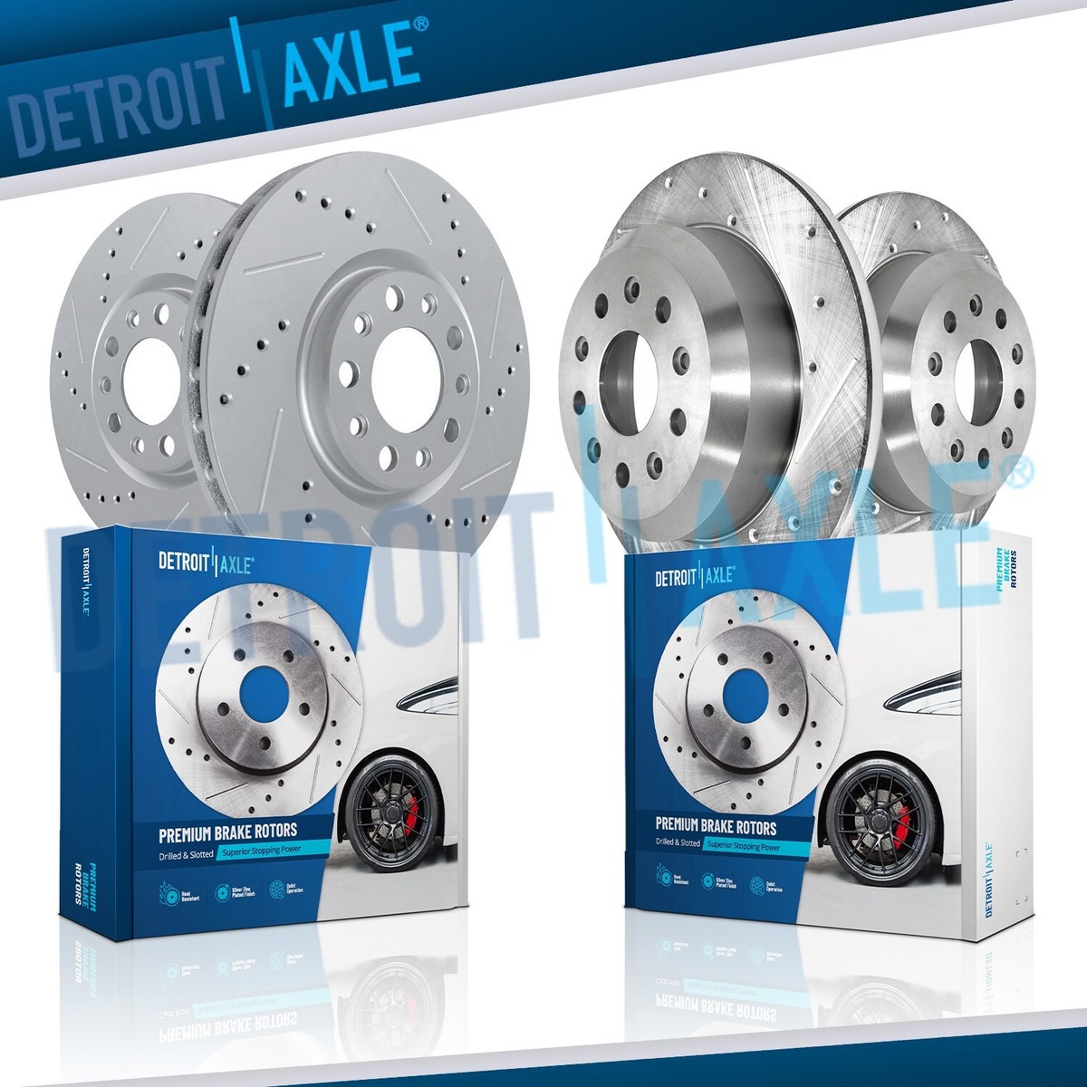 R1 Concepts Rear Drilled & Slotted Brake Rotors & Pads Kit For Jeep Wrangler (2007-2018)