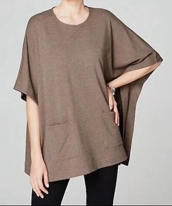 Pure Jill Sz M L Brown Poncho Pullover Cover Up Stretch Soft Front Pockets - Picture 1 of 8