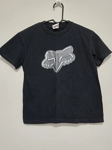 Fox Racing T-Shirt Boys Kids KM Med Short Sleeve Black Crew Neck Regular Cotton - Picture 1 of 6
