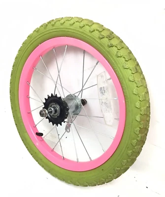 Bicicleta 16" Trasera Rosa Rueda Posavasos Freno y Verde 2.125" Neumático Niños Bicicleta #R16PG Foto 1 de 3
