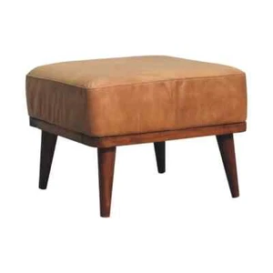 Adorable Solid Wood Furniture - Tan Buffalo Leather Tan Footstool - Picture 1 of 5