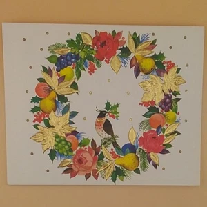 Vintage Christmas Card, A Partridge In A Pear (And Other Fruit) Wreath - Used #1 - Foto 1 di 3