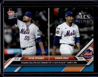 2024 Topps Now #851 Ryne Stanek / Edwin Díaz Blue Parallel #d /49 - Image 1 of 2