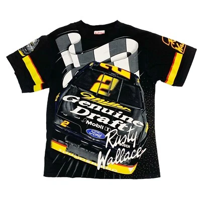Vtg Rare NASCAR #2 Rusty Wallace Miller Racing All Over Print T Shirt. Mens M - Image 1 of 4