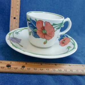 Villeroy & Boch AMAPOLA Flat Cup and Saucer Set GUC Poppy Dishwasher Microwave - Picture 1 of 5