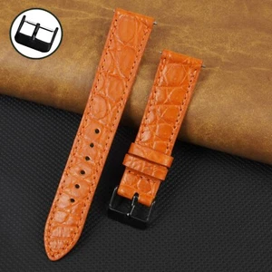 18mm Orange Flat Genuine Crocodile Leather Watch Strap Quick Release Watch Band - Picture 1 of 7
