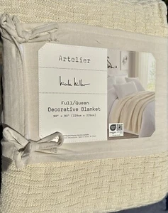 NICOLE MILLER ARTELIER Basket Knit Blanket Ful/Queen Vanilla Cozy Cottagecore - Picture 1 of 11