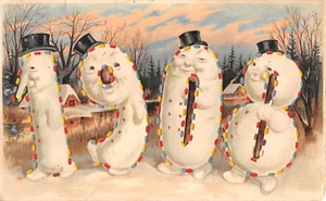 1908 Hold to Light Large Number Figural Snowmen Happiness in New Year post card - Picture 1 of 2