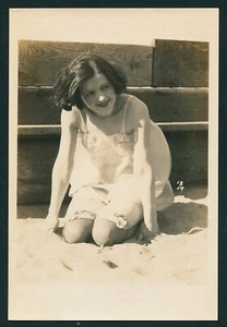 American 1920 Risqué FLAPPER In The Sand Beach In LINGERIE Slip ~ VASTA Archives - Picture 1 of 1