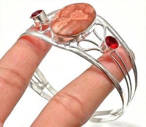 Pulsera de plata de ley 925 con piedras preciosas de jaspe policromado,... - Imagen 1 de 2