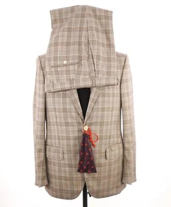 $4,295 ISAIA - Neutral Check *SUMMER SUIT* Semi-Lined Coral Pin Suit - 38R - Picture 1 of 9