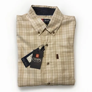 Chaps Men’s Small Button Down Shirt NWT Seacoast Wash Pale Khaki Stretch - Picture 1 of 16