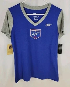 LA Dodgers Nike Baseball Tee Womens S V-neck Blue Gray  Sleeve MLB Cooperstown  - Picture 1 of 9