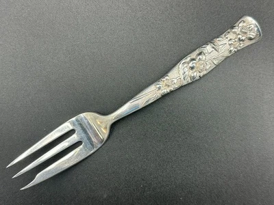 Garfo de torta de pastelaria Flora by Shiebler prata esterlina rara 3 dentes 7" - Imagem 1 de 4
