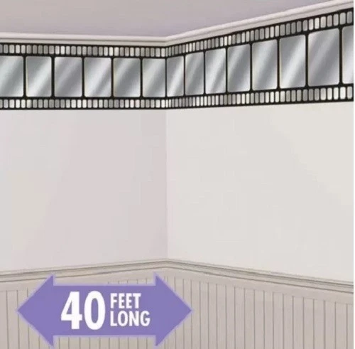 Amscan HOLLYWOOD AWARDS NIGHT Metallic Movie Film Border Roll 18" x 40' - Image 1 of 2