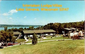 Postal de Lake Geneva, WI Wisconsin INTERLAKEN LODGE/VILLAS Resort Motel ROADSIDE - Imagen 1 de 2