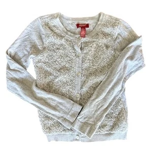 Arizona Jean Co. Girls L (10/12) Sequin Knit Cardigan Sweater – Light Gray - Picture 1 of 4