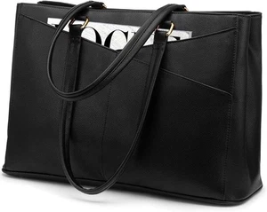 LOVEVOOK Laptop Tote Bag for Women 15.6 Inch Waterproof Leather Black  - Picture 1 of 9