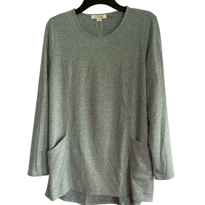 Просто Noelle мягкий свитер женщин S/M передние карманы длинный короткий кромки сланец синий - Изображение 1 из 4