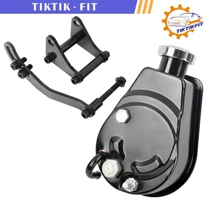 Saginaw Style Black Power Steering Pump + Mounting Bracket For Small Block Chevy - Picture 1 of 12