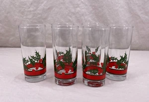 Libbey Lot of 6 Tumblers Christmas Glasses Holly & Berries 15 oz Vintage - Picture 1 of 10