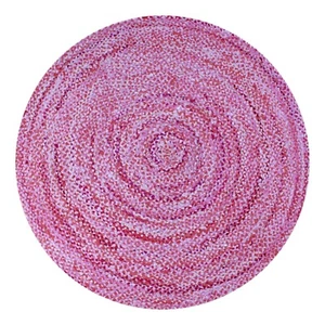 Pink Natural Chindi Cotton Round Area Rug Hand Braided Living Room Kilim 3x3 5x5 - Picture 1 of 15