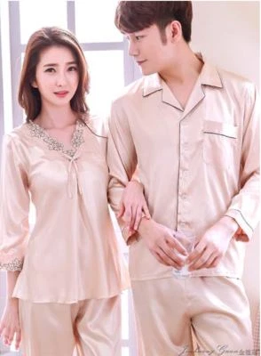 Pijama de satén de seda para hombre Pijamas para mujeres amantes Ropa de estar Prendas para dormir Conjunto Camisón Foto 1 de 4
