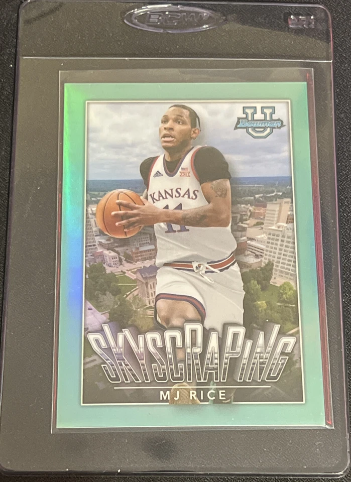 2022-23 Bowman University Chrome MJ Rice Skyscraping Insert Aqua #028/150 - Image 1 of 2