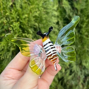 Grüner Glas Schmetterling Figur - mundgeblasene Glas Insekten Skulptur - Murano Stil Kunst - Bild 1 von 10