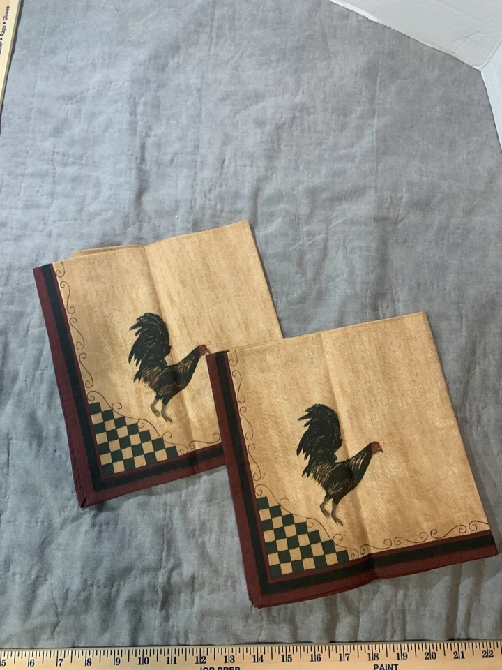 Park Designs Hand Painted Napkins by Cindy Shamp Folk Art Roosters 2001 Lot of 2 - Image 1 of 4
