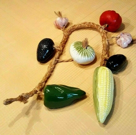 Vintage Hanging Ceramic Vegetables on a Rope Cover