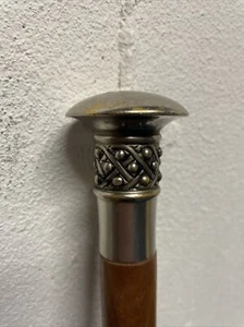 VINTAGE Walking Cane 35 1/2" METAL Handle Wood Stick Classy HANDMADE - Picture 1 of 15