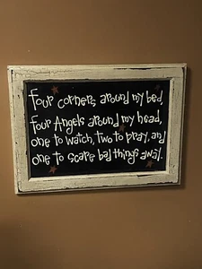 Primitive Farmhouse Folk Art Style Wood Wall Saying Sign Angels Around My Head - Picture 1 of 1