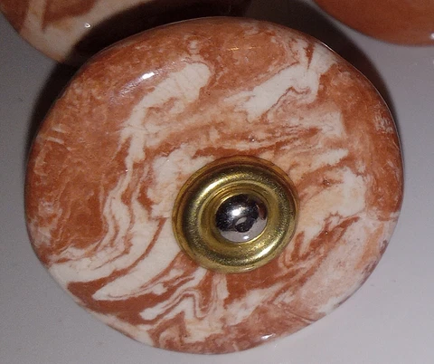 11 Vintage Ceramic Porcelain Drawer Cabinet Door Knob Pull Salmon Swirl  UNUSUAL Cover