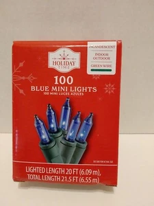 Holiday Time 100 Blue Mini Lights with Green Wire20 Feet Indoor/Outdoor - Picture 1 of 8