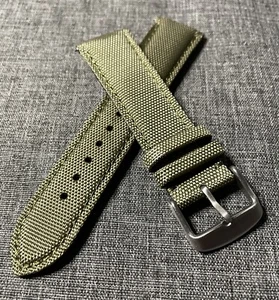 Green Sailcloth Leather stitched watch strap / Quick Release / S'Steel 18/20/22 - Picture 1 of 6
