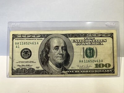 Series 1996 ~ US One Hundred Dollar Bill $100 ~ Boston ~ AA 11652463 A - Image 1 of 3
