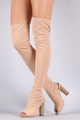 skintone 4,5 «Высокий блок каблук с открытым носком над колена загрузки женщин размер 8,5 - Изображение 1 из 4