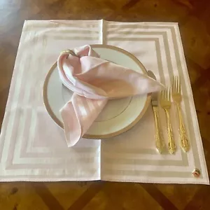 Vintage Unused Made In Brussels Pink Square Fabric Placemats Napkins & Runner - Picture 1 of 16