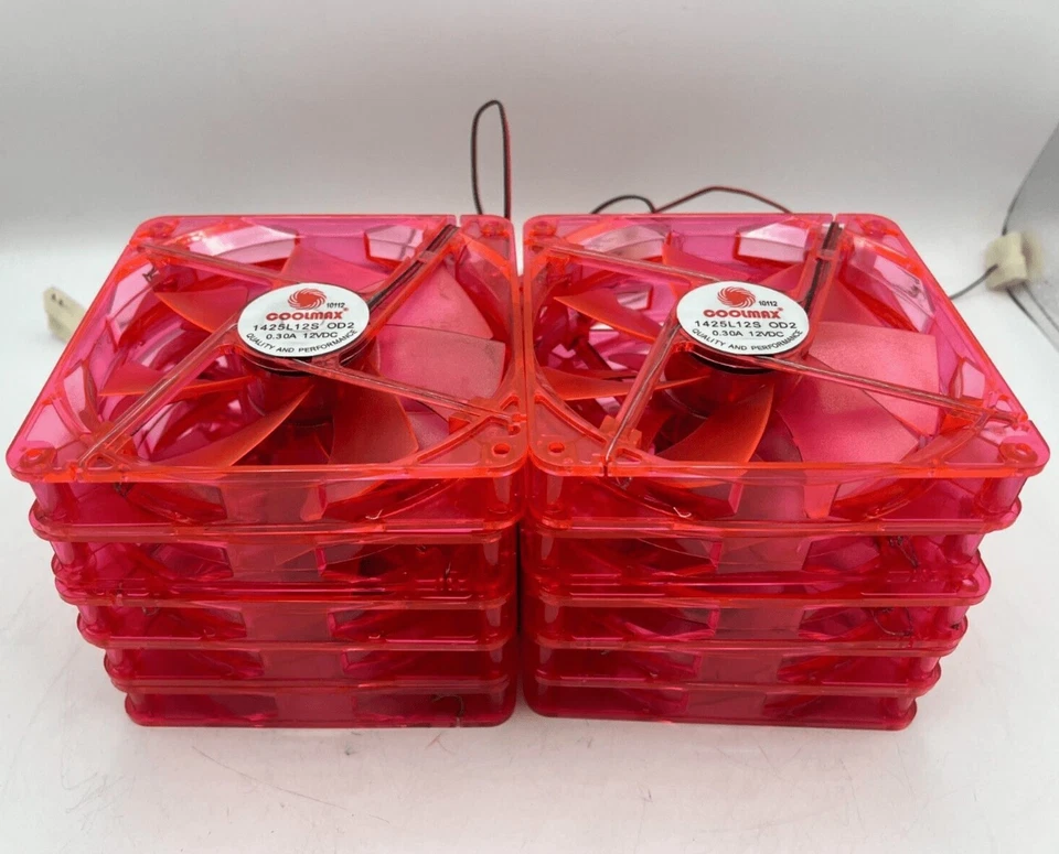 Lot Of 10 Coolmax 1425L12S 0.30V 12VDC RED LED Case Fan 4-Pin - Image 1 of 1