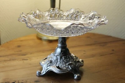 coupe sur pied en cristal et métal chromé - Art Nouveau - Photo 1/4
