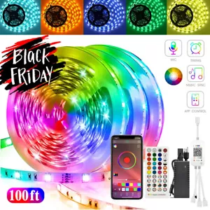 100ft 66ft LED Strip Lights 5050 RGB Bluetooth Color Change Remote for Rooms Bar - Picture 1 of 15