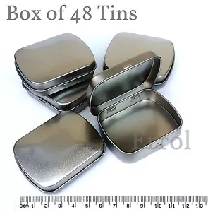 48 x Empty Tins. 20ml Small Plain Metal. Hinged Lid 60mm x 48mm x 18mm approx - Picture 1 of 3
