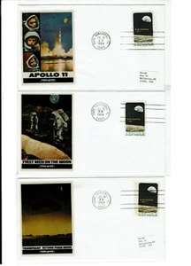 Apollo 11 July 16,20,24 1969 FOLIO-PRINT 3 Space Covers with Apollo 8 Stamp !! - Picture 1 of 1