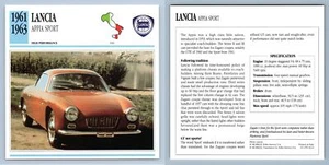 Lancia Appia Sport 1961-63 High Performance - Classic Cars Collectors Club Card - Picture 1 of 1