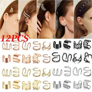 12X Stainless Steel Ear Cuff Helix Cartilage Clip On Wrap Earrings Non-Piercing - Picture 1 of 13