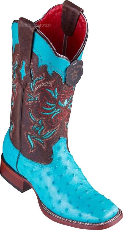 BOTA WESTERN MUJER LOS ALTOS TURQUESA PLUMA COMPLETA AVESTRUZ RANCHO-PUNTERA CUADRADA  Foto 1 de 1